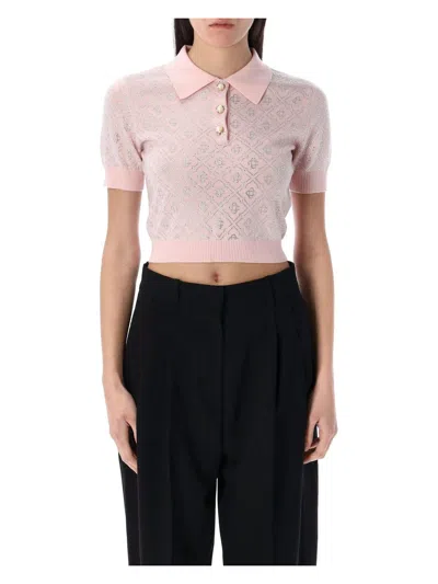CASABLANCA WOMEN'S CRYSTAL MONOGRAM KNIT POLO SHIRT