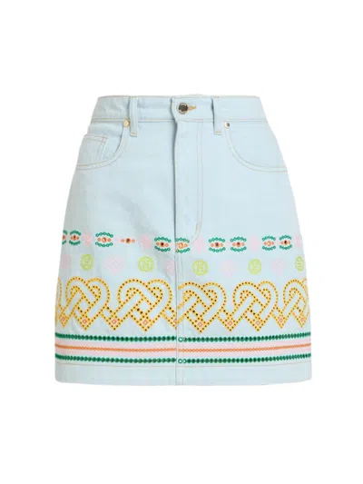 Casablanca Women's Embroidered Denim Miniskirt In Indigo Multi
