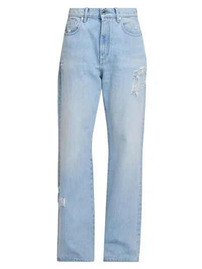 Casablanca Women's Hotfix Distressed Logo Baggy Jeans In Blue
