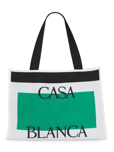 Casablanca Women's Knit Logo Shopper Tote Bag In White Green