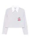 Casablanca Cropped Long-sleeved Striped Shirt With Floral Embroidery In Multi