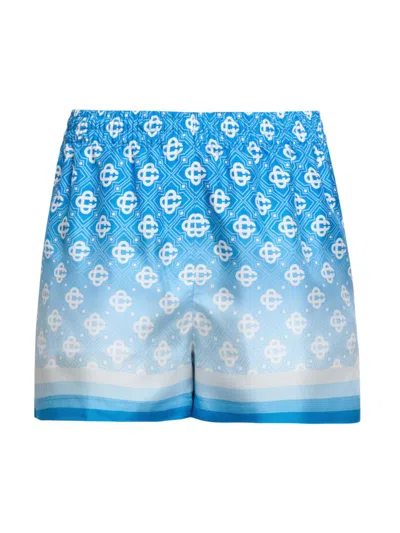 Casablanca Women's Monogrammed Ombré Silk Shorts In Blue