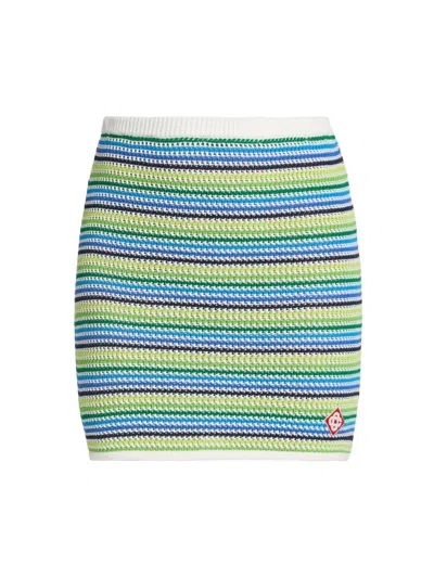 Casablanca Women's Open-knit Striped Cotton Miniskirt In Multi
