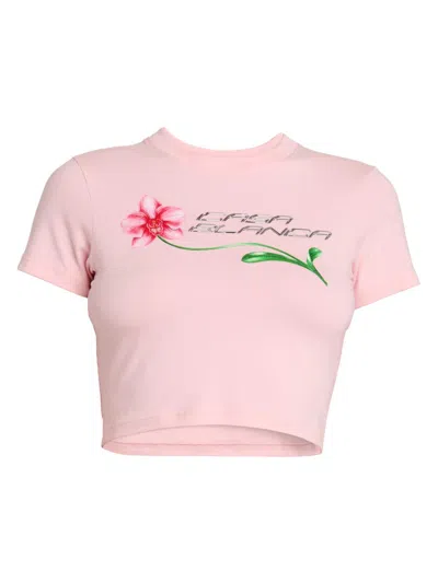 Casablanca Orchid Cropped Stretch Cotton Baby Tee In Animal Print