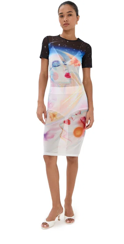 Casablanca Women's Printed Mesh Dress Galactic Connection In Multi