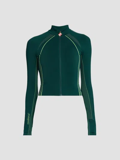 Casablanca High Neck Sweatshirt Jacket Contrast Stitching In Green