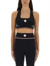 Casablanca Block Detail Racer Back Textured Sports Bra In Black