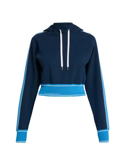 Casablanca Women's Striped Stretch-cotton Hooded Sweatshirt In Blue
