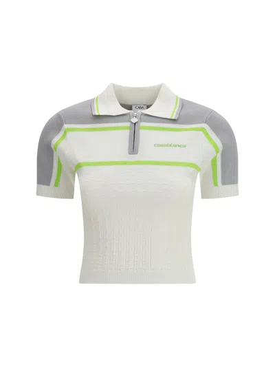 Casablanca Textured Polo Shirt Contrast Trim Collar In Multi