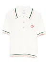 Casablanca Textured Cotton Polo Shirt With Contrast Collar In White