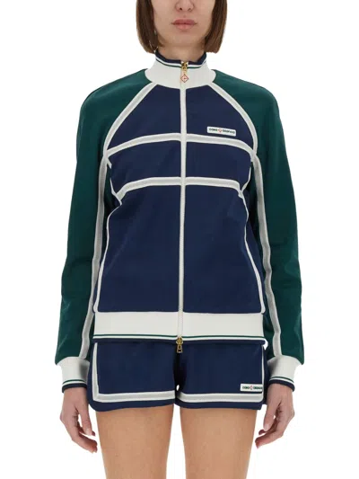 Casablanca Women's Track Mesh Tape Jacket | Size Small | Wps25jtp309 Color 01navy Color Green In Multi