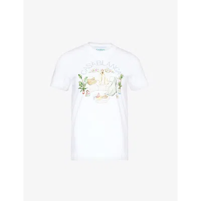 Casablanca Womens White Les Airs Graphic-print Organic Cotton-jersey T-shirt