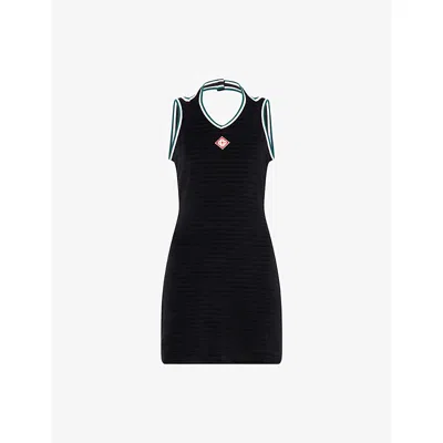 Casablanca Womens Black Hippie Tennis Velour Cotton-blend Mini Dress
