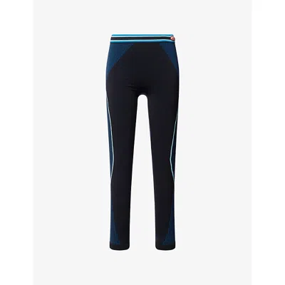 CASABLANCA WOMENS SEAMLESS TEXTURED-PANELS STRETCH-WOVEN LEGGINGS BLUE L/XL