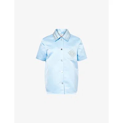 Casablanca Womens Duchesse Embellished Woven Shirt Blue