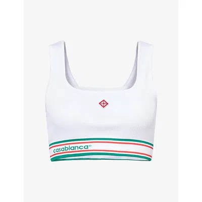 Casablanca Womens  Logo Ribbed Jersey Bralette In White