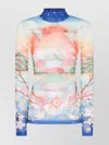 Casablanca High Neck Tulle Top With Multicolor Landscape Print In Multi
