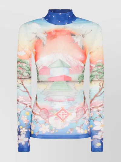 CASABLANCA WOMENS GRAPHIC PRINT LONG SLEEVE TOP