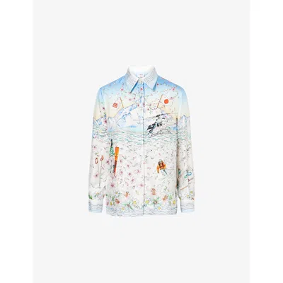 CASABLANCA WOMENS LHIVER FLEURI CLASSIC LONG-SLEEVES SILK SHIRT