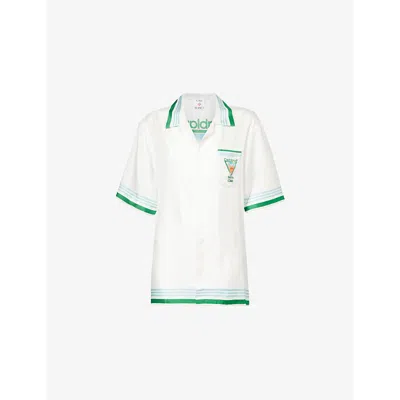 Casablanca Womens Metaphysical Tennis Tennis Icon Brand-print Silk Shirt In White