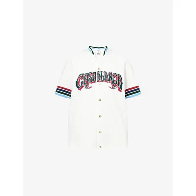 Casablanca Womens Baseball Logo-embroidered Short-sleeve Woven Shirt White