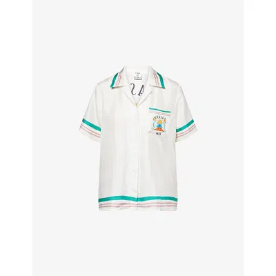 Casablanca Womens White Cuban-collar Printed Silk Shirt