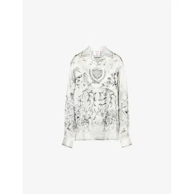 Casablanca Womens White Tattoo-print Long-sleeve Silk Shirt