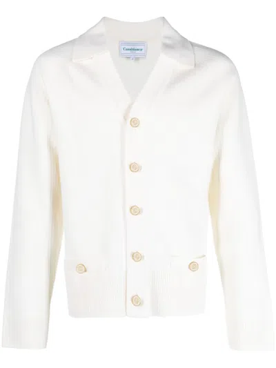 Casablanca Wool-blend Ribbed Cardigan In White