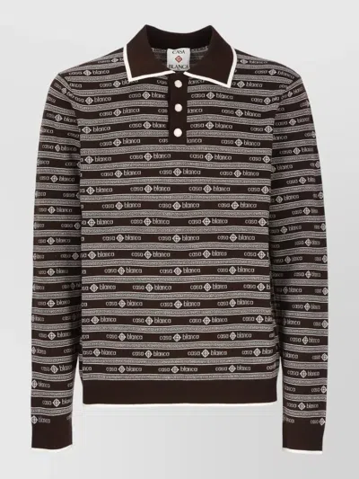 Casablanca Wool Three Button Polo Collar Sweater In Brown