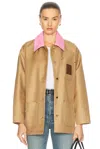 Casablanca Beige Cotton Jacket With Pink Collar