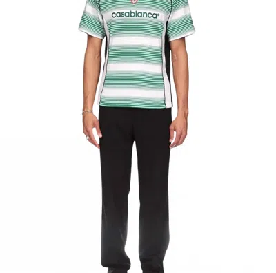 Casablanca Yarn Dyed Green Logo Stripe Paneled T-shirt In Gray