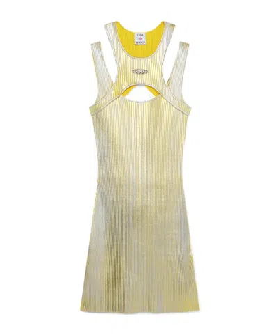 Casablanca Yellow Foil Printed Mini Dress