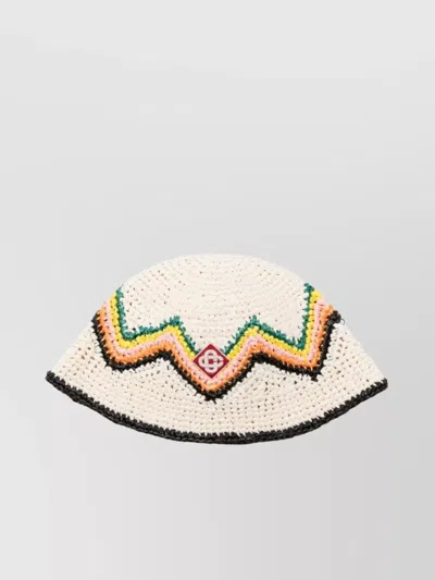 Casablanca Zigzag Embroidered Raffia Crochet Hat In White