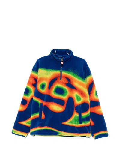 Casablanca Zip Abstract Fleece Sweatshirt In Blue