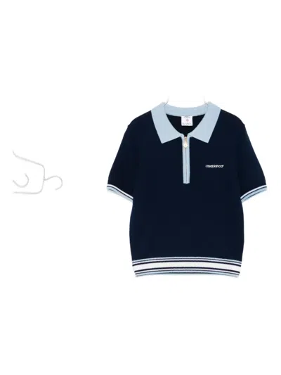 Casablanca Zip-front Striped Knit Top In Blue