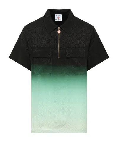 CASABLANCA ZIP-FRONT TEXTURED POLO SHIRT