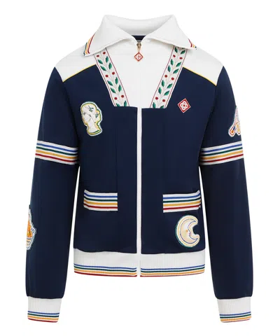 パーカー・フーディ Casablanca Navy Zip Sweatshirt With Embroidered Patches Navy Patch Logo Hoodie by Casablanca on Sale