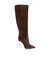 Casadei 100mm Blade Suede Boots In Brown