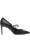 Casadei Black Pumps With Crystal Embellished Strap And High Stiletto Heel In Leather Woman In Black