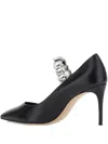 Casadei Black Pumps With Crystal Embellished Strap And High Stiletto Heel In Leather Woman In Black