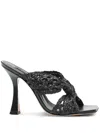 Casadei 100mm Damier Versilia Geraldine Woven Mules In Black