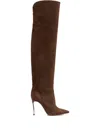 Casadei 100mm Metallic-heel Suede Over-the-knee Boots In Brown