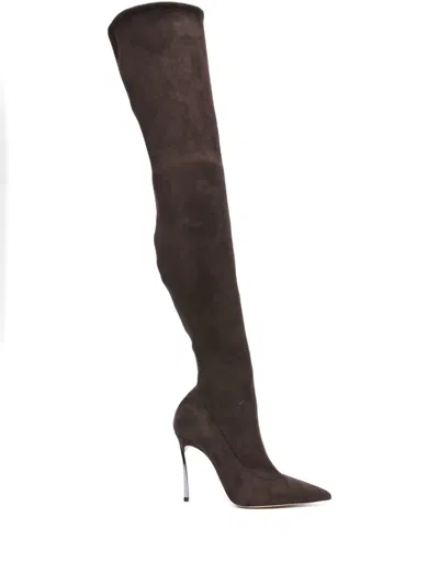 Casadei 110mm Suede Over-the-knee Boots In Brown