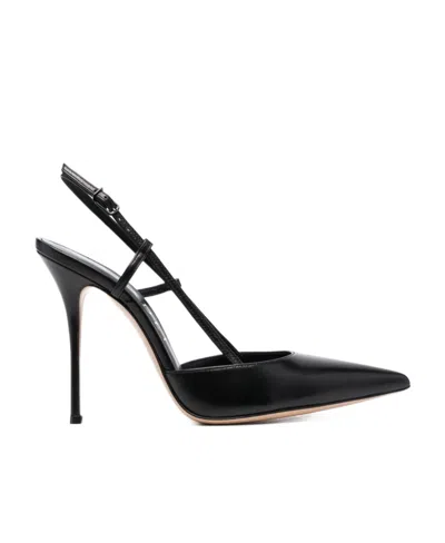 Casadei 115mm Slingback Pointed Leather Pumps In Black
