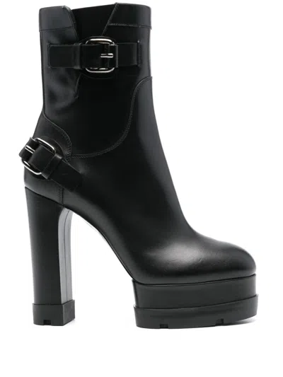 Casadei 130mm Leather Ankle Boots In Black