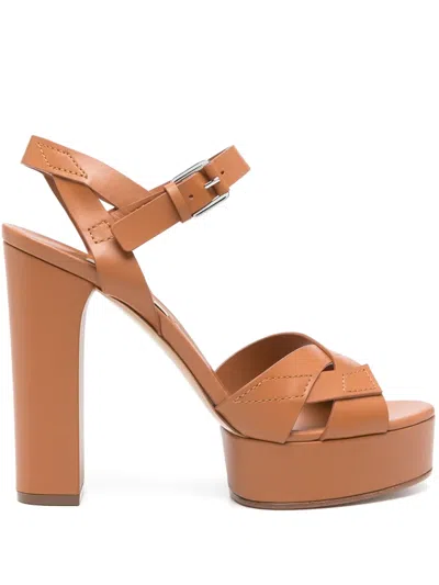 Casadei 130mm Leather Sandals In Brown