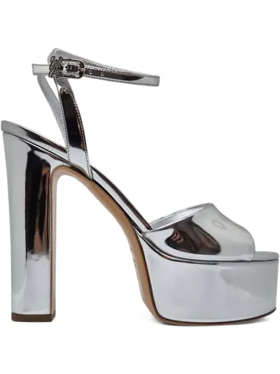 Casadei 130mm Patty Platform Ankle-strap Sandals In Silver