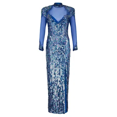 Pre-owned Casadei 1980s  Blue Sequined Maxi Dress