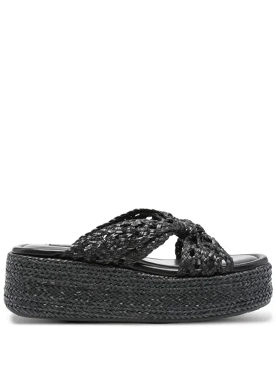 Casadei 20mm New Zeppa Damier Woven Platform Sandals In Black