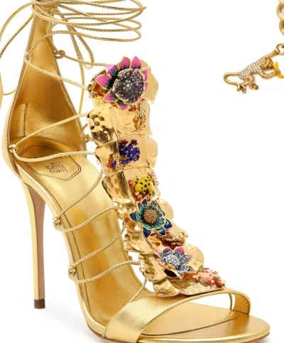 Pre-owned Casadei 38 /8❤️ Metallic Gold Leather Gladiator Crystal High Heel Sandals Italy